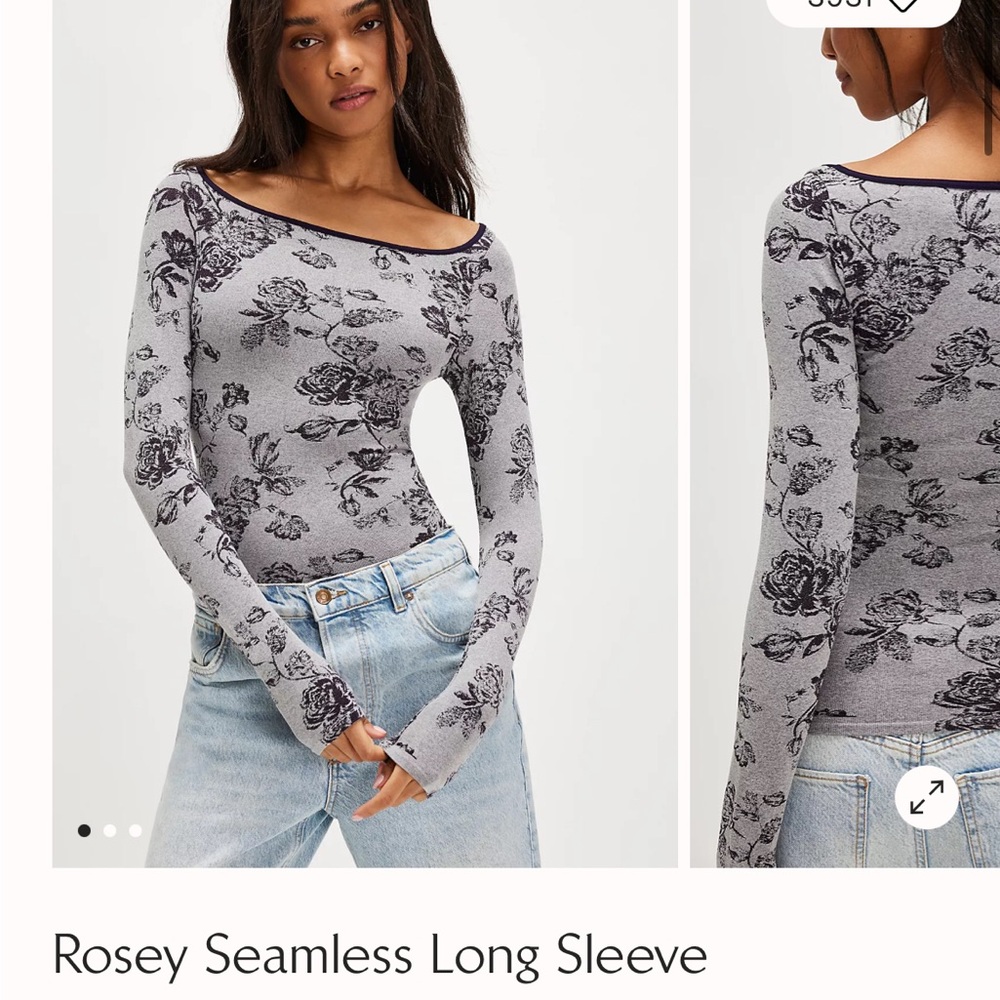 Rosey Seamless Long Sleeve Top - Gray Floral